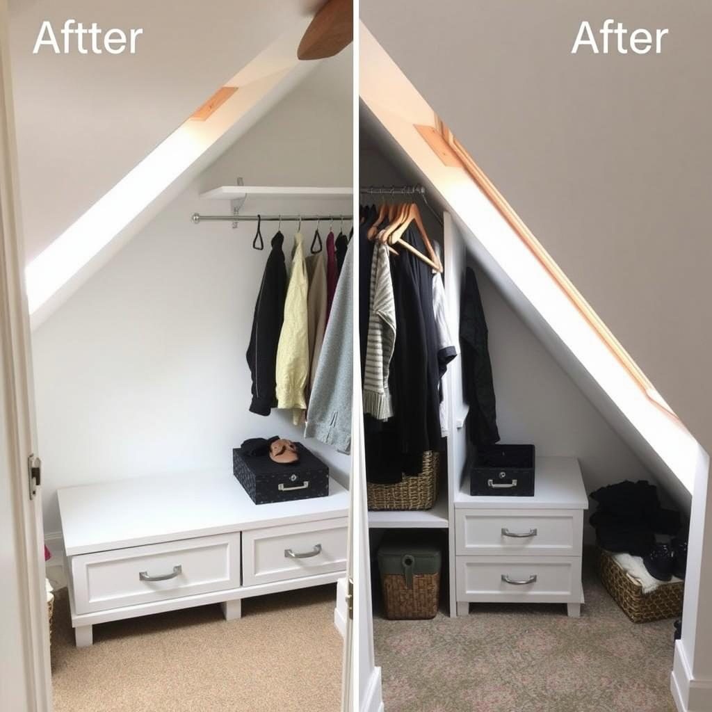 After: Transformed Nook With Low Drawers And Hanging Space After: Transformed nook with low drawers and hanging space