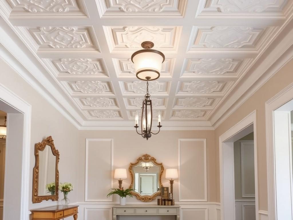 Elegant Entryway Featuring Decorative Ceiling Tiles In A Classic Pattern Elegant entryway featuring decorative ceiling tiles in a classic pattern