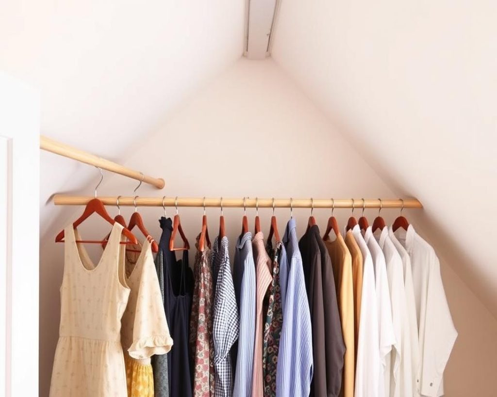 Multiple Hanging Rod System In Attic Closet Multiple hanging rod system in attic closet