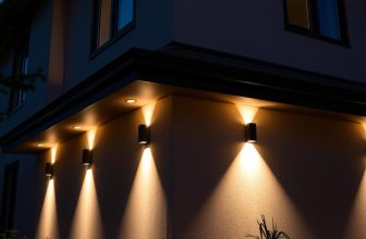 Modern Outdoor Wall Lighting Ideas: Modern outdoor wall lighting illuminating a contemporary home exterior at dusk