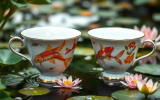 Fish Pond Theme Tea Cups: Exquisite Oriental Drinkware